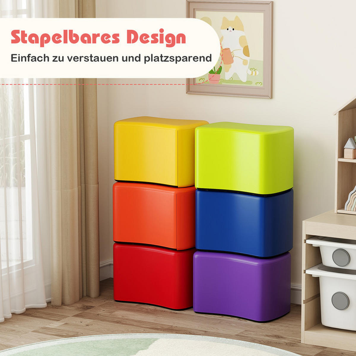 KINDERSITZ Schmetterlingsform bunt(6er-Set) - Multicolor, Leder (37/25/25cm) - COSTWAY