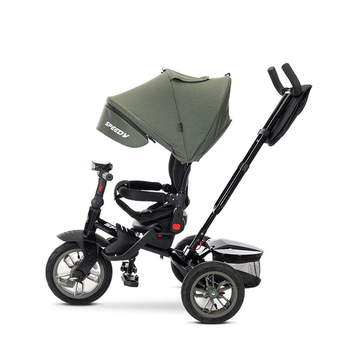 DREIRAD Speedy grün Luftreifen, Musikfunktion, Licht am Lenker, Schubstange, Sonnendach - Grün, Metall (109/52/102cm) - Lorelli