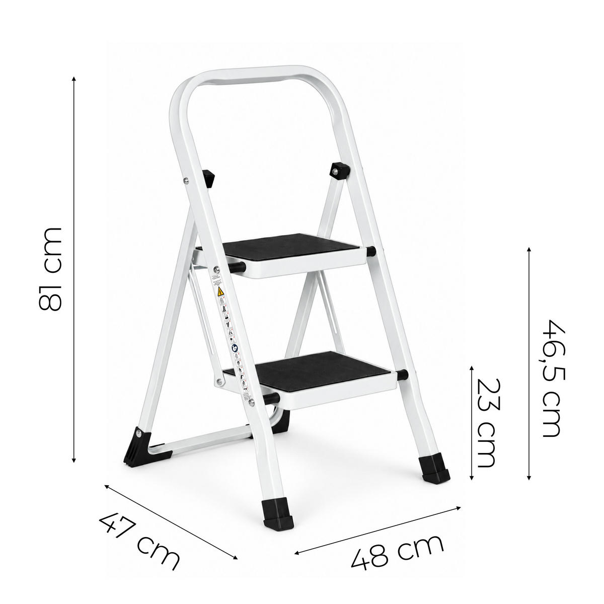 KLAPPTRITTLEITER 2 Stufen Weiß - Schwarz - Schwarz/Weiß, Kunststoff/Metall (48/81/47cm) - Mat-Haus