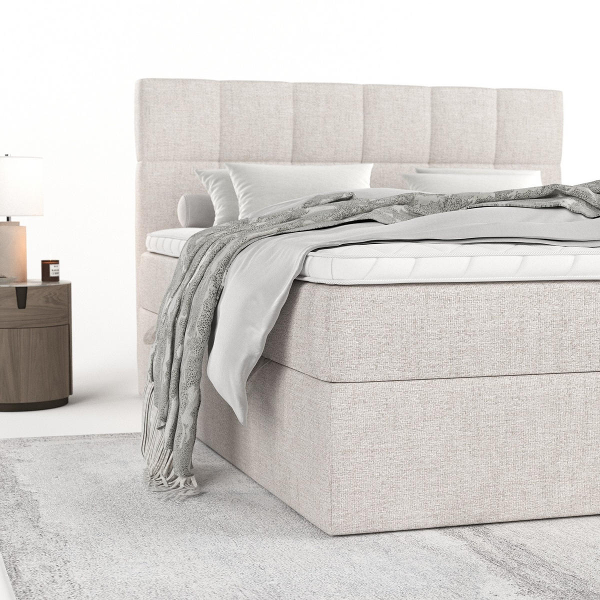 POSTEL BOXSPRING VARENO 200/200 Světle béžová - černá/písková barva, kov/dřevo (200/200cm) - AltaBeds