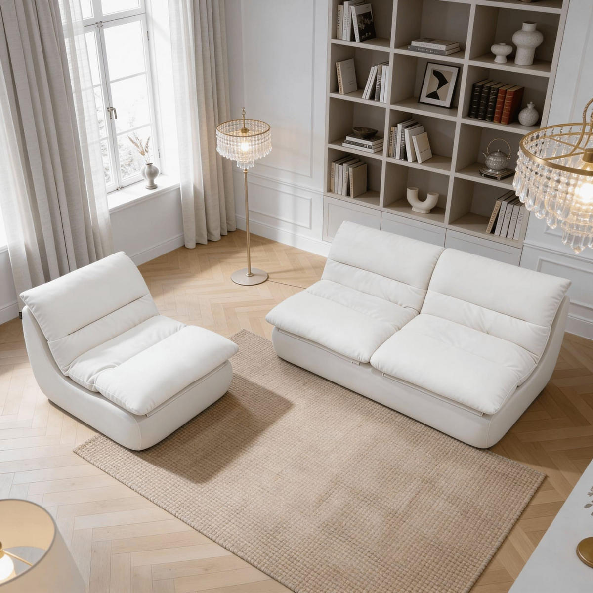 SITZGARNITUR Nuvia Sofa und Sessel Weiß und Weiß - Weiß, Textil (160/73/100cm) - COCO Living
