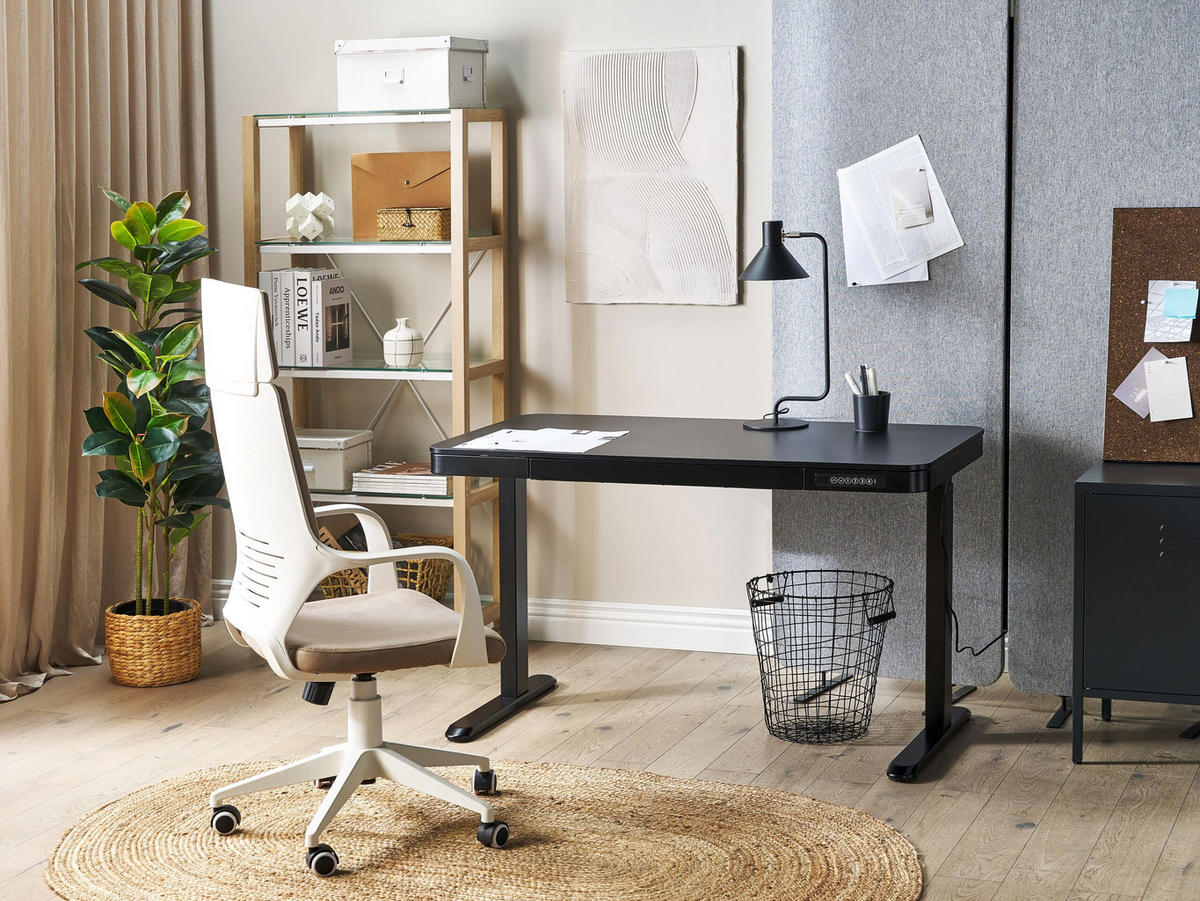 SCHREIBTISCH schwarz 120/60/72-122 cm Kenly - Schwarz, Holzwerkstoff (60/120/72cm) - Beliani