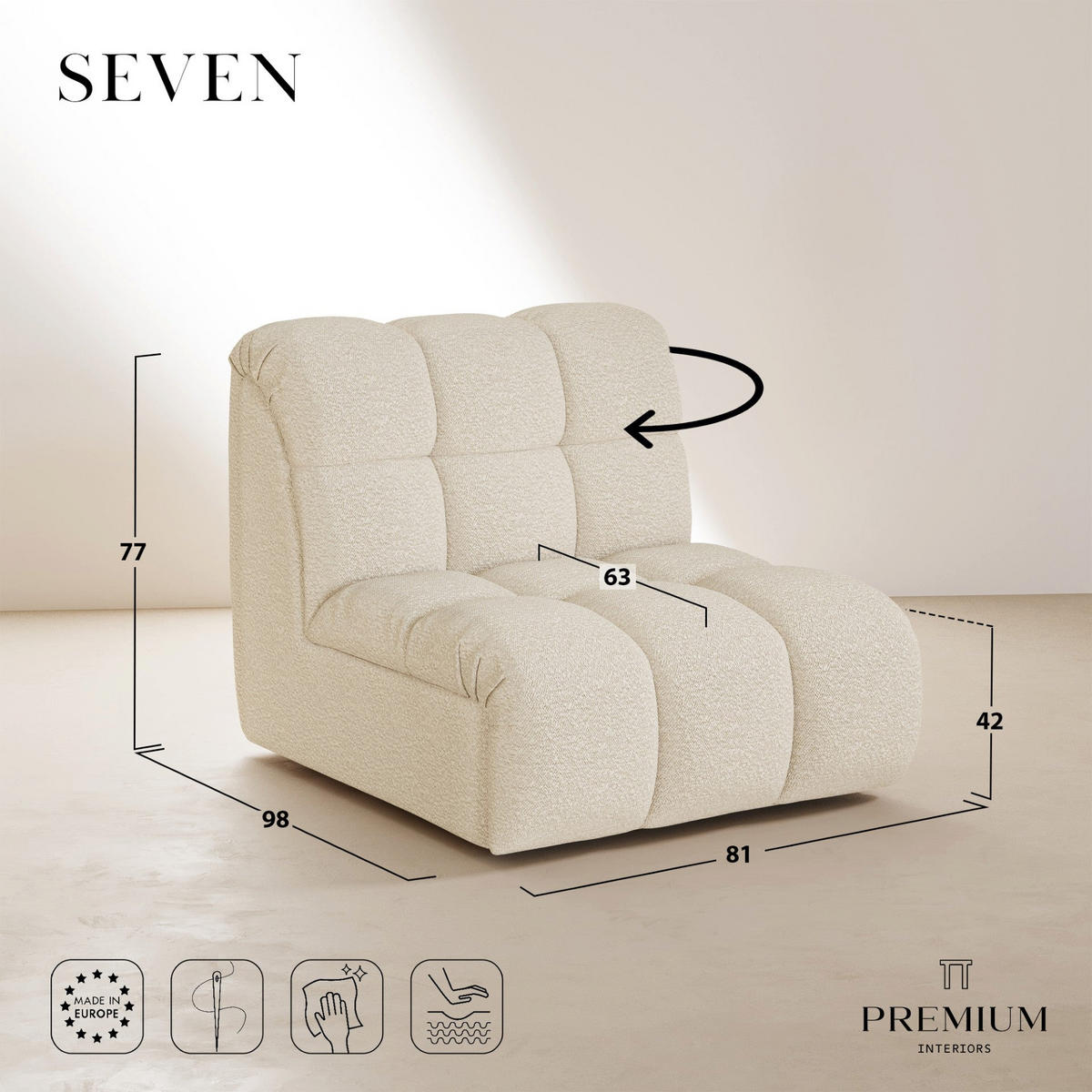MODULARER Drehsessel SEVEN Geprägter Samt Terrakotta 81cm - Dunkelorange/Terracotta, Textil (81/77/98cm) - Premium Interiors