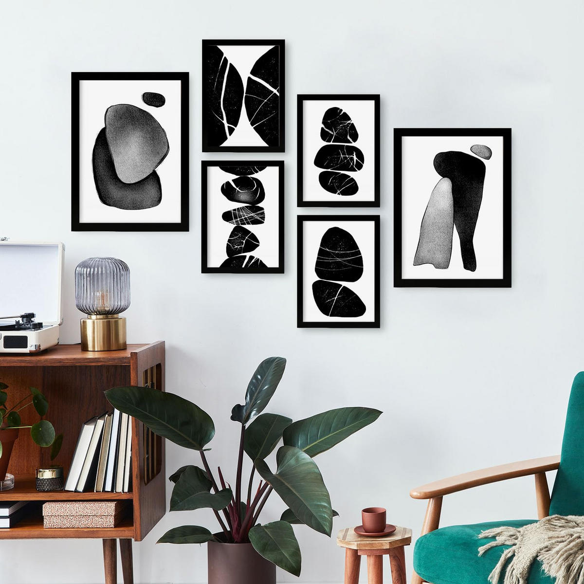 POSTER Set Mit 6 Palladian Rocks Abstrakte Liebhaber Größe A3 & A4 Schwarzer Rahmen - Schwarz, Papier (29.7/1cm) - Nacnic