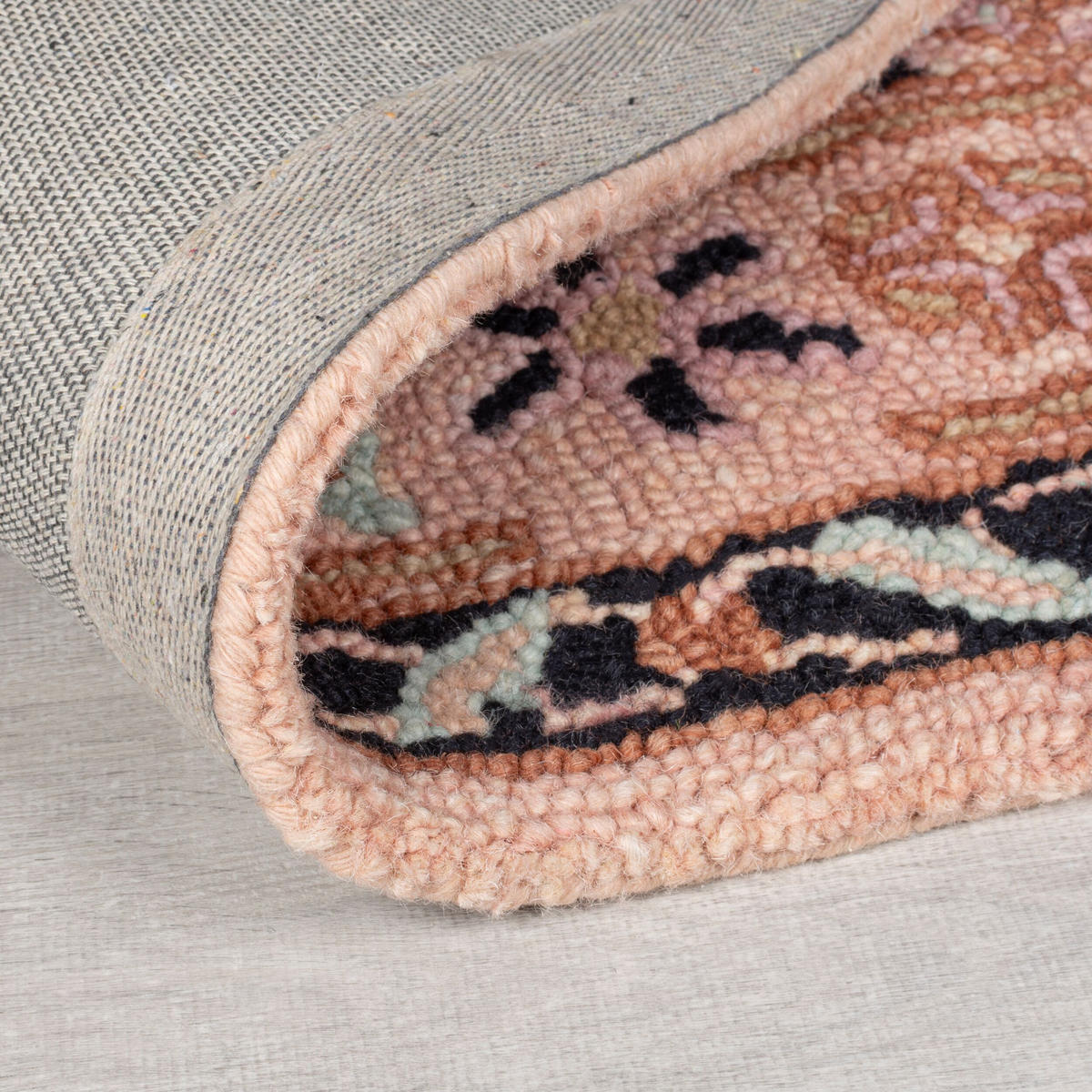 WOLLTEPPICH Orient Traditionelles Blumenmuster, Wohnzimmer Rosa-Schwarz Rechteckig 200x290 - Rosa, Textil (200/290cm) - KADIMA DESIGN