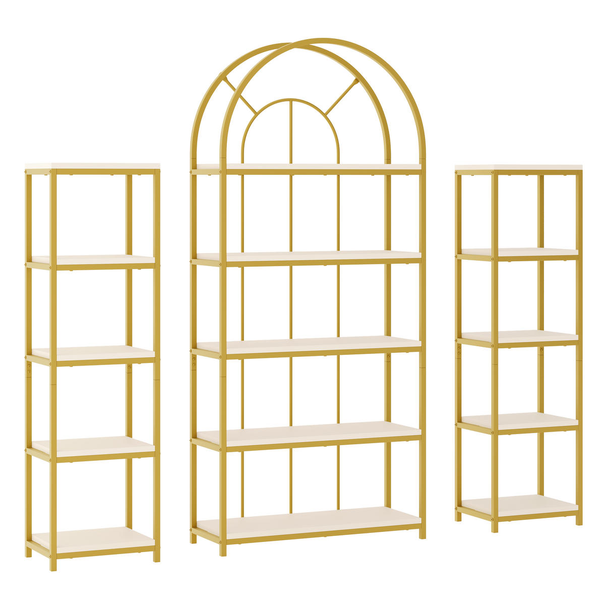 REGAL 163cm 3-teilig Gold Metall MDF Bogen modern - Multicolor, Metall (163/184/30cm) - FLIEKS
