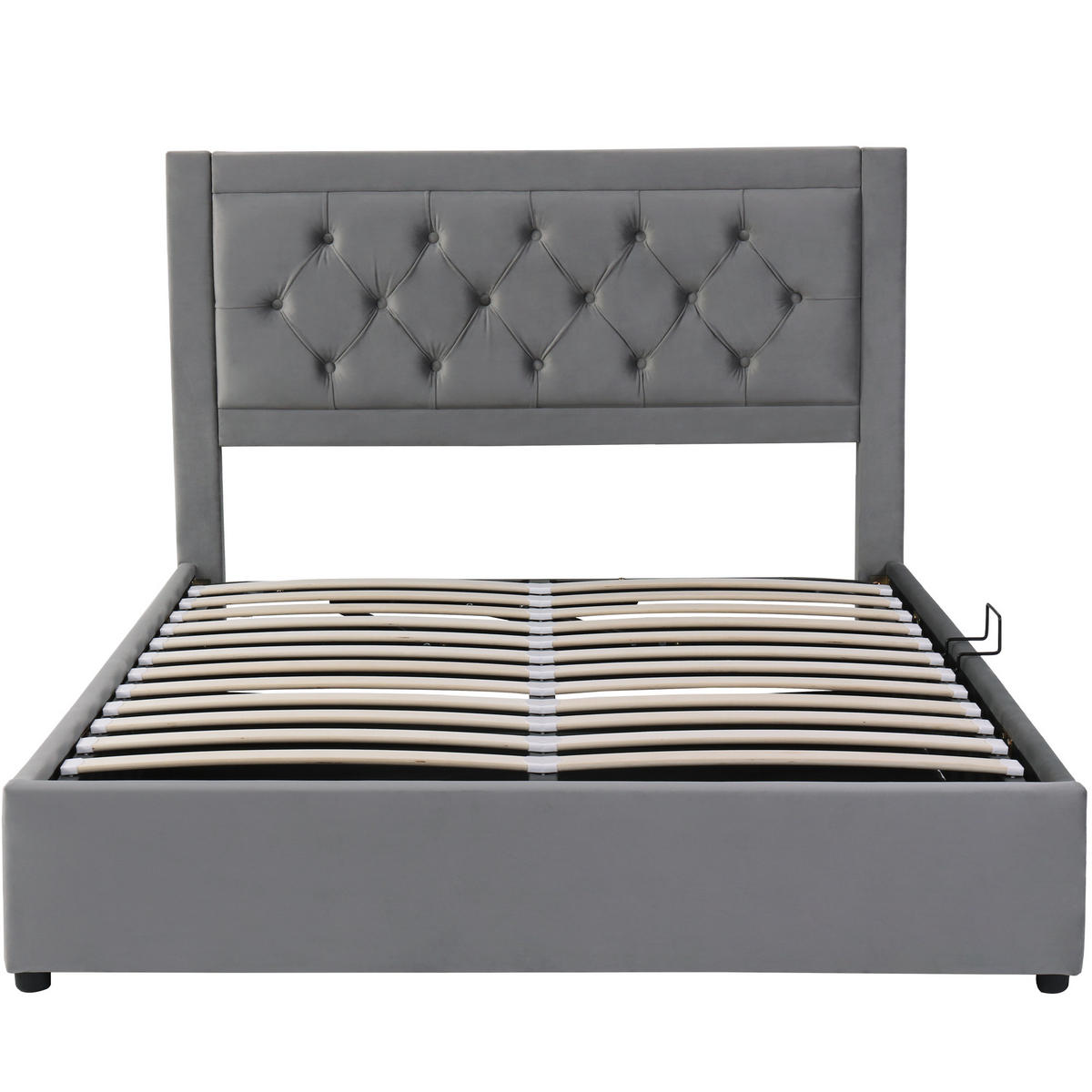 POLSTERBETT aus Samt & Stahl 140x200 cm in Grau mit Stauraum - Grau, Metall (140/200cm) - Modfu