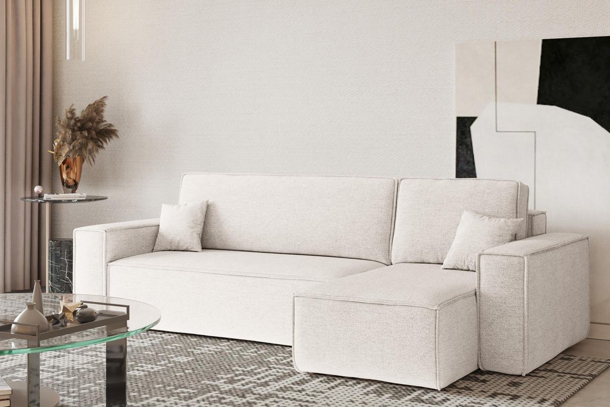 ECKSOFA, Best L-Form, Stoff Neve, Ecru, Rechts - Ecru, Holz (244/142cm) - Kaiser Möbel