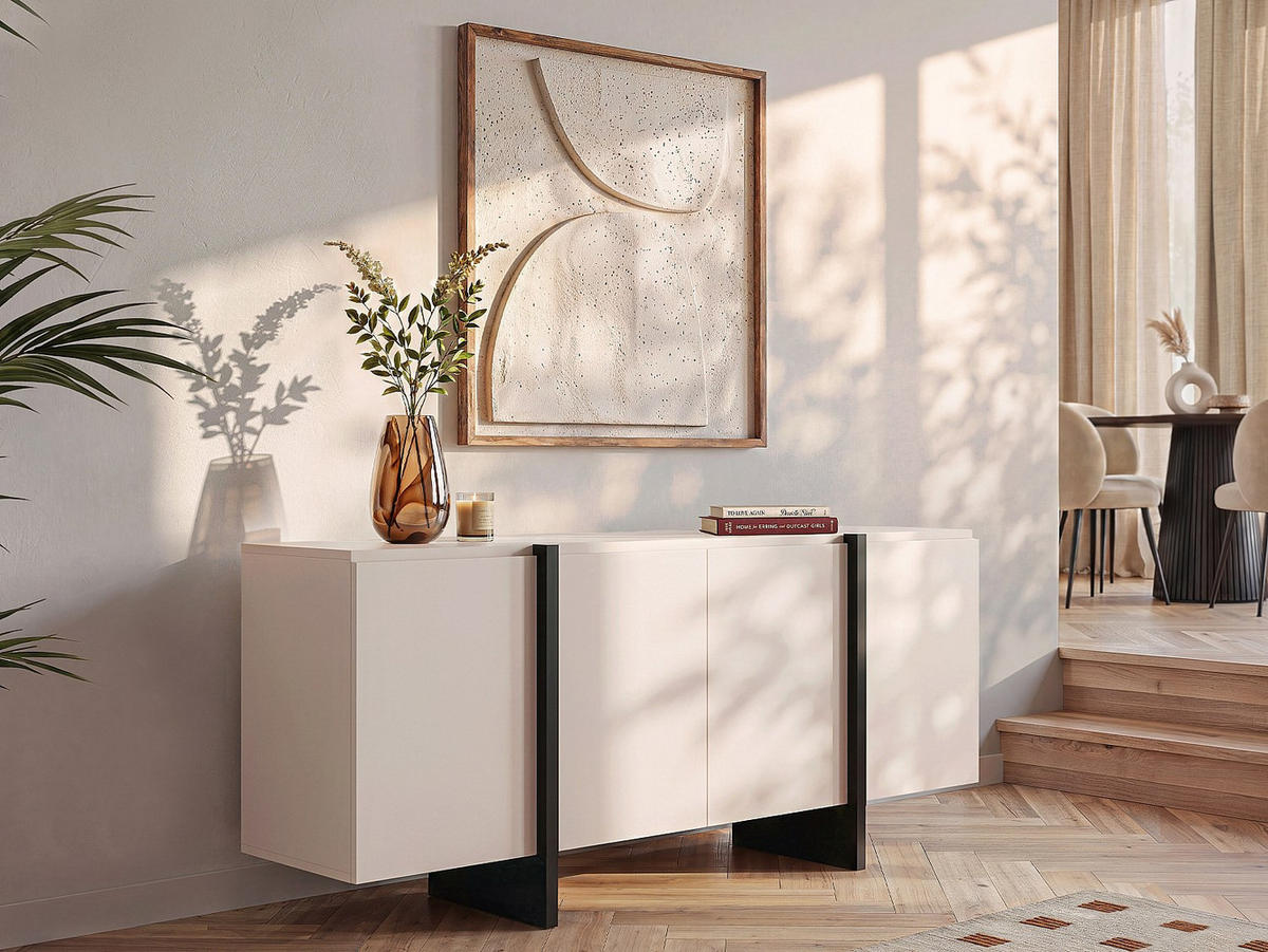 SIDEBOARD - 180 cm x 45 cm - Holz, Platte - Schwarz, Beige LUVONIA - Beige/Schwarz, Holz (180/81/45cm) - Vente-Unique