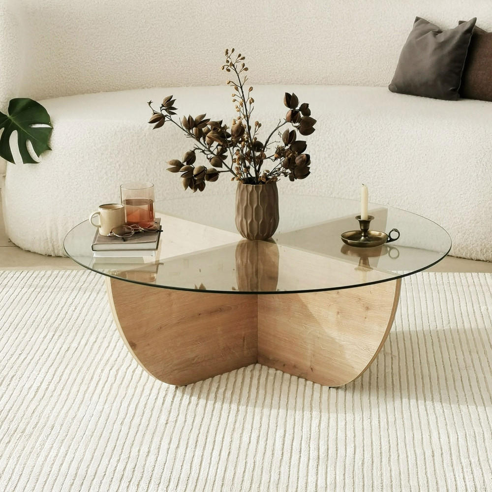 COUCHTISCH - Glas - Klares Holz - Eschefarben, Glas (90/90/30cm) - Drawer