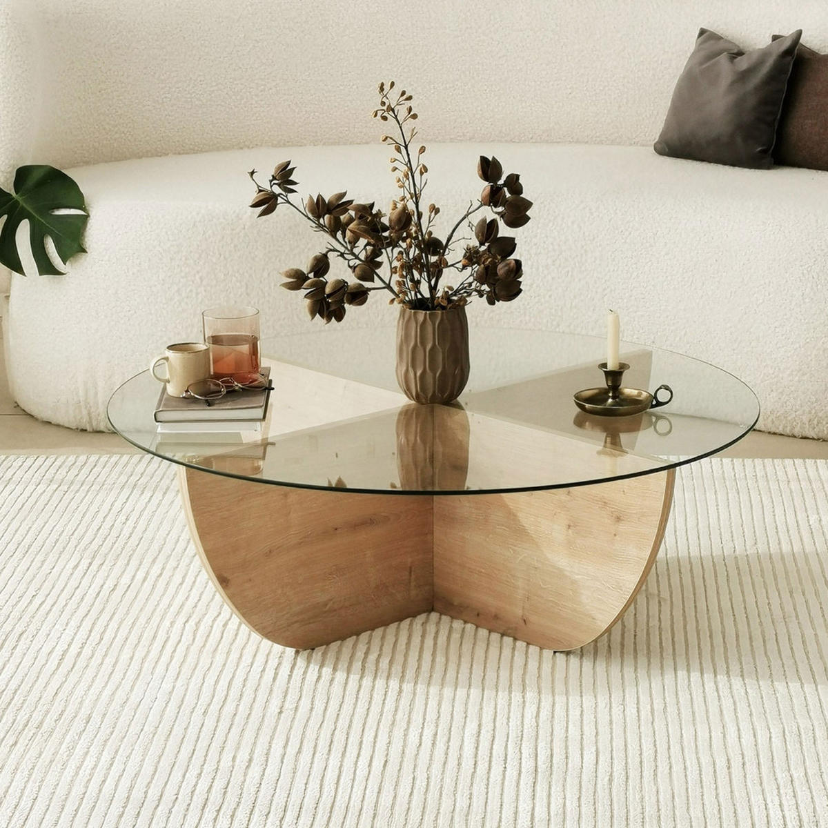 COUCHTISCH - Glas - Klares Holz - Eschefarben, Glas (90/90/30cm) - Drawer