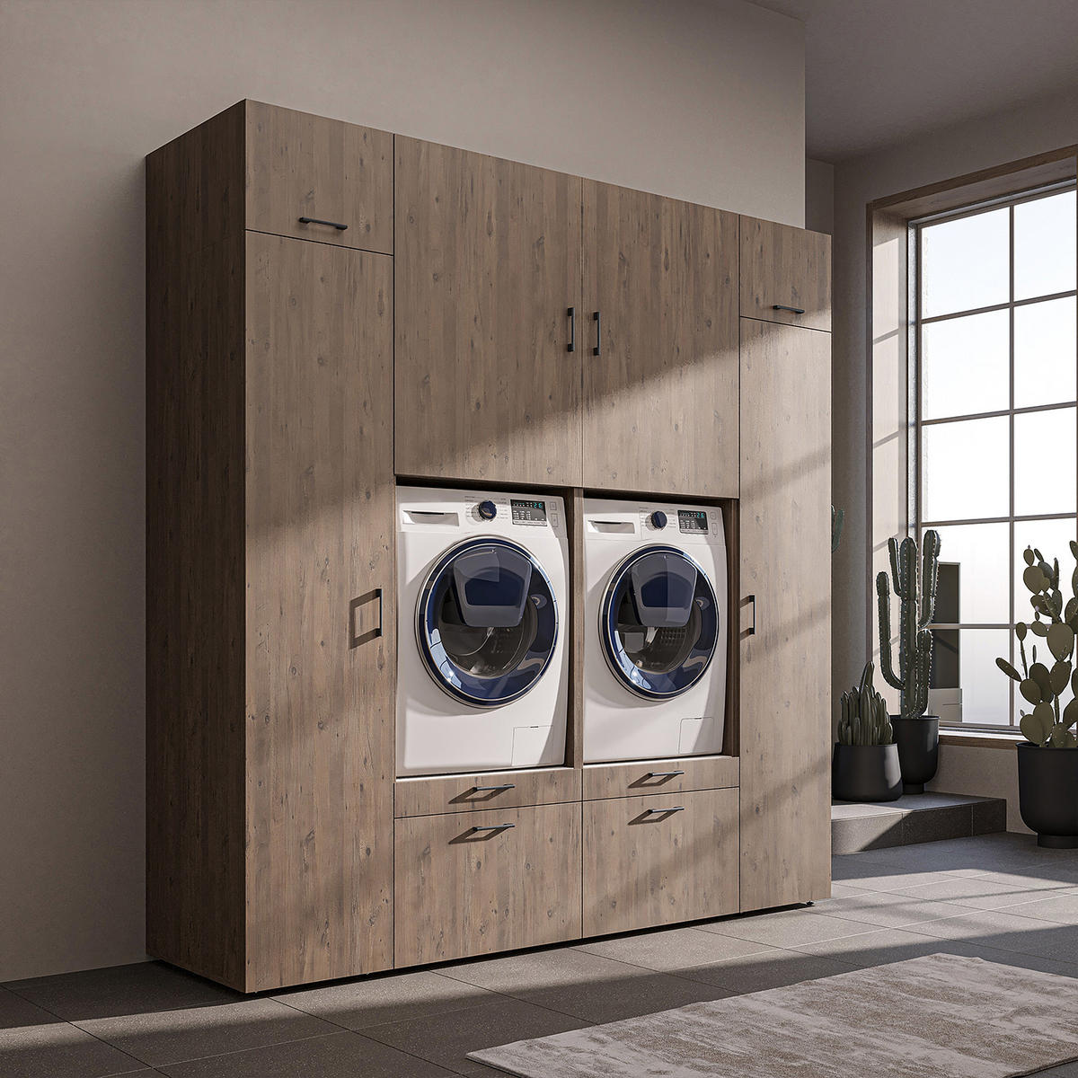 WASCHMASCHINENSCHRANK Serie 2 224cm Breit, 240cm Hoch - Eichefarben, Holzwerkstoff (224/240/67cm)