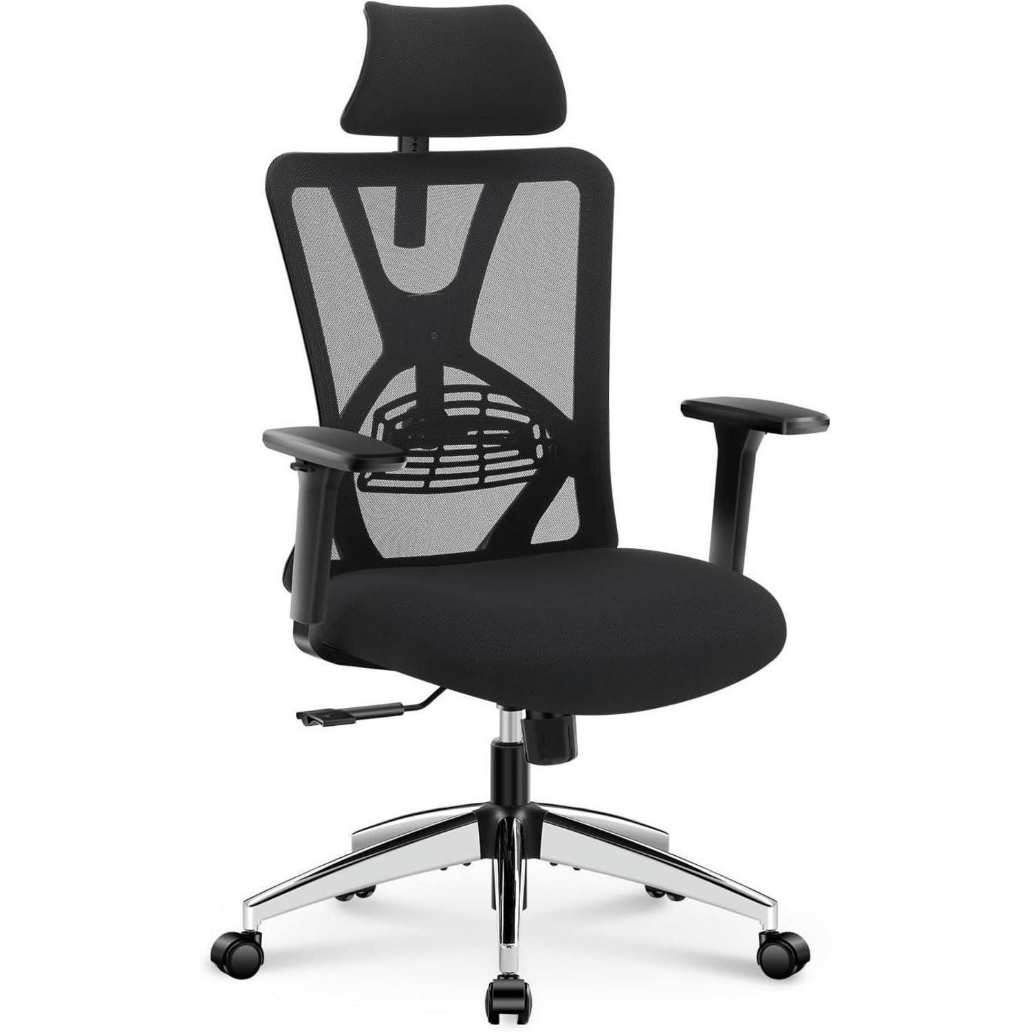 BÜROSTUHL mit hoher Rückenlehne und verstellbarer Lendenwirbelstütze - Schwarz, Kunststoff (25/53/69cm)