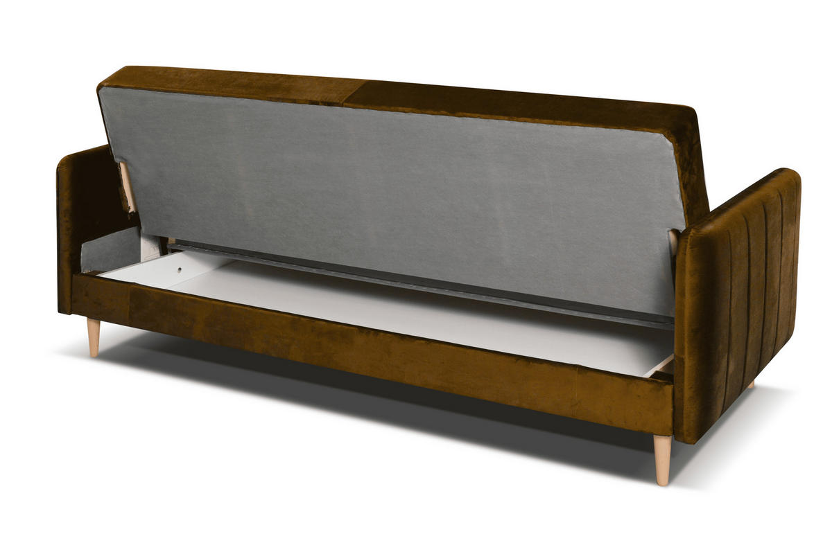 SCHLAFSOFA Vesto Honiggelb Velours - Bettkasten - 207x93 cm - Currygelb, Holz/Holzwerkstoff (207/93/93cm) - Ravio