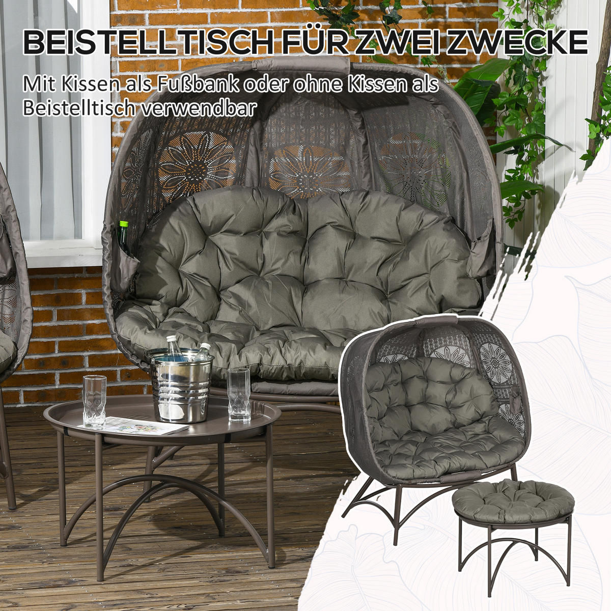 GARTENSTUHL-SET, Stahl, Polyesterstoff, Sand - Sandfarben, Metall - Outsunny