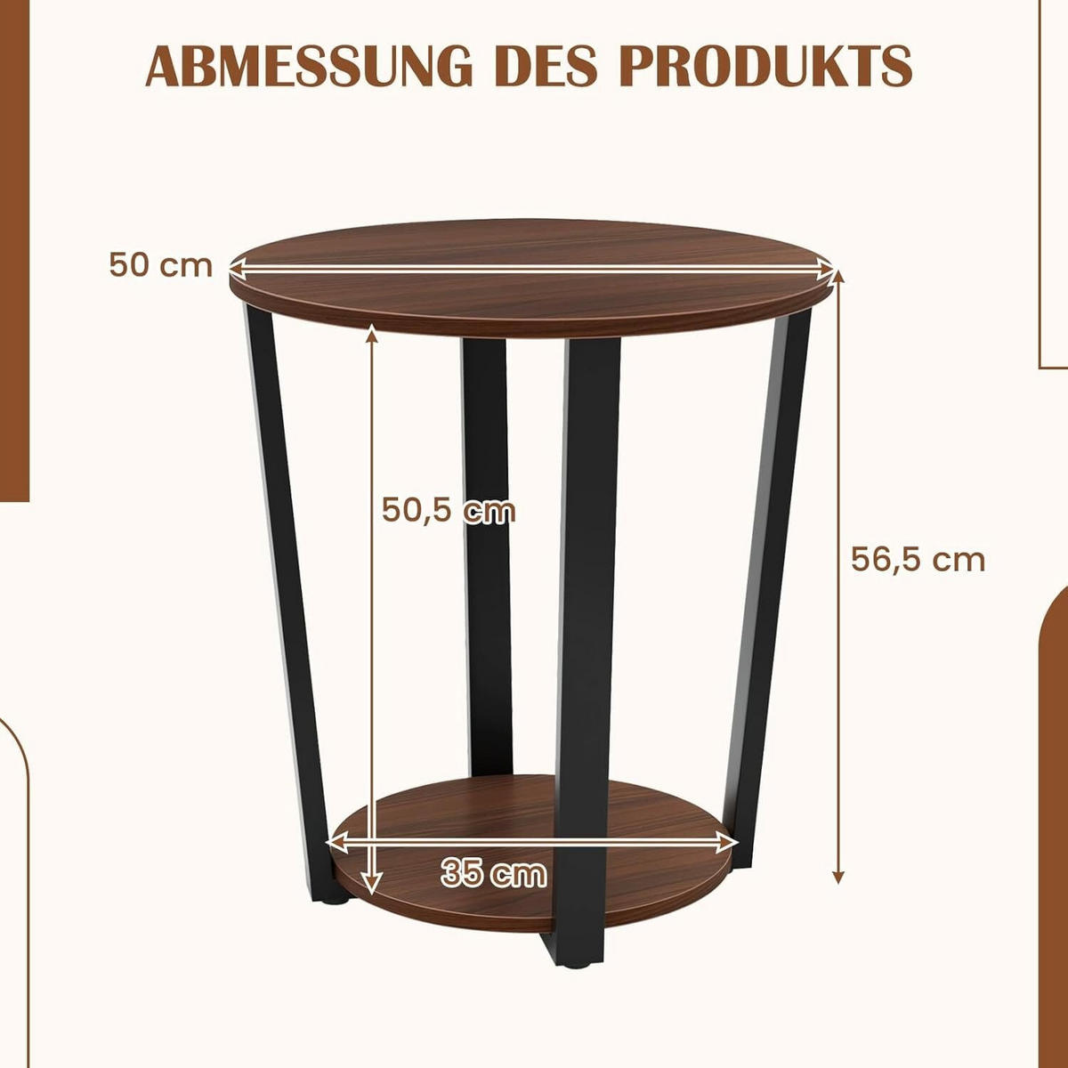 BEISTELLTISCH 56cm Walnuss - Walnussfarben, Holz (50/50/56cm) - COSTWAY