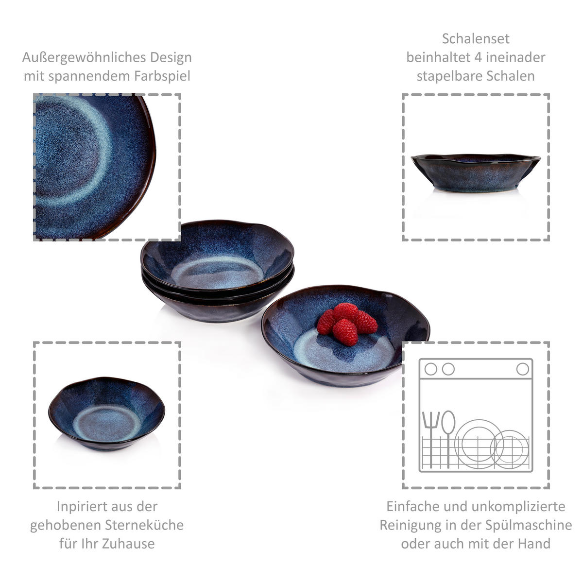 SUPPENTELLER SET TOKIO - 4 teilig aus Steingut - Dunkelblau, Keramik (19.5cm) - Sänger