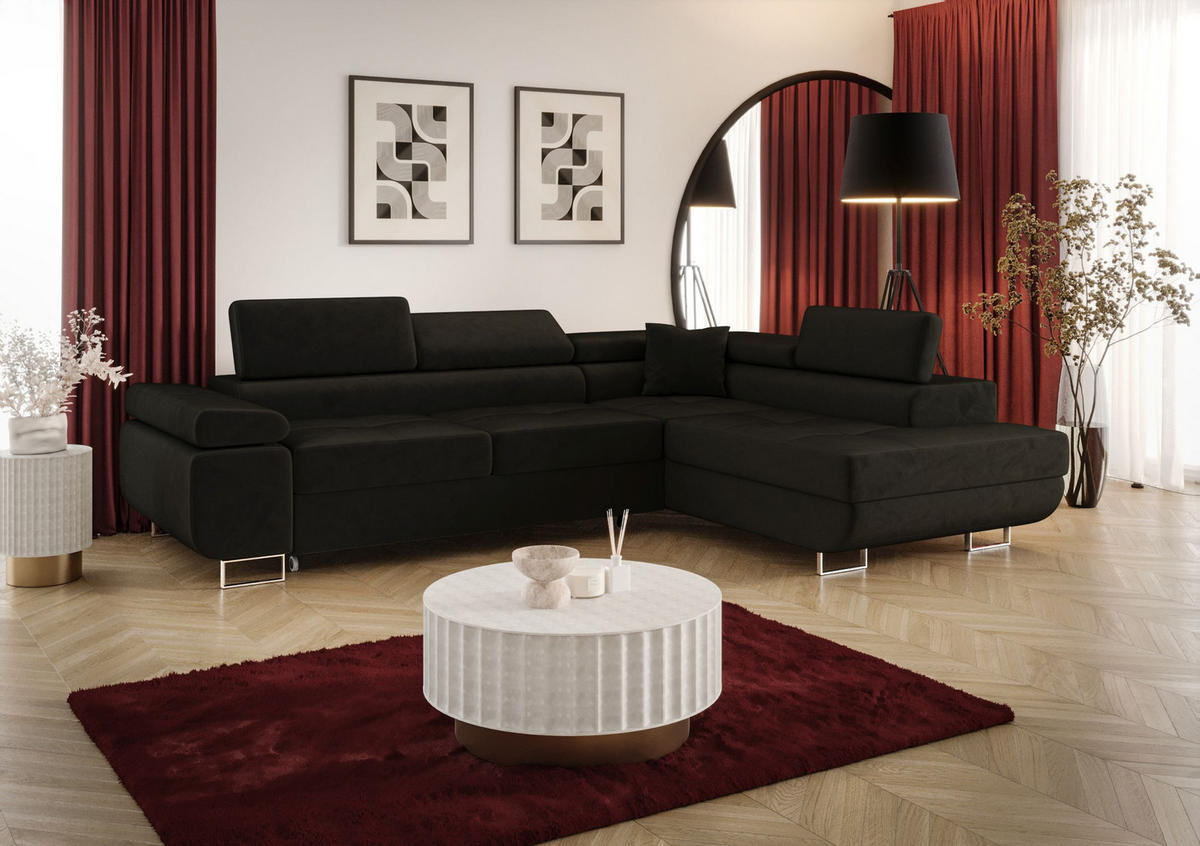 ECKSOFA EMILY mit Schlaffunktion Monolith 95 Rechts - Schwarz, Textil (275/200cm) - Bedante