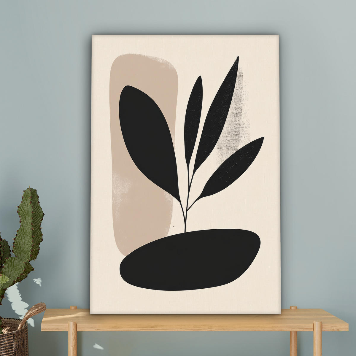 LEINWANDBILD Pflanze - Beige - Japanisch Wanddeko Schlafzimmer 60x90 cm - Schwarz, Textil (60/90cm) - MuchoWow