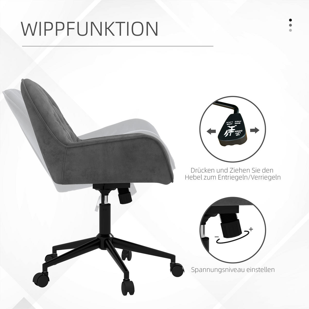 BÜROSTUHL, Polyester, Dunkelgrau - Dunkelgrau, Kunststoff (61/91/60cm) - Vinsetto