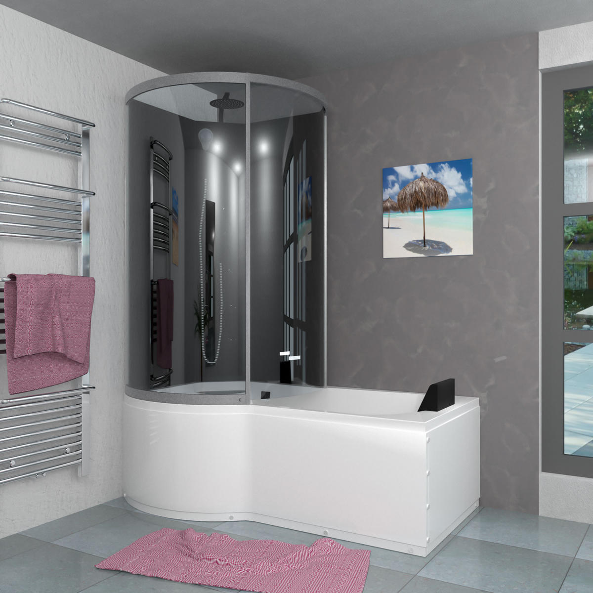 DUSCHKABINE mit Wanne K50-R32 Schwarz 100x170 - Schwarz, Glas/Kunststoff (98/170/225cm) - AcquaVapore by Sandra Jentho