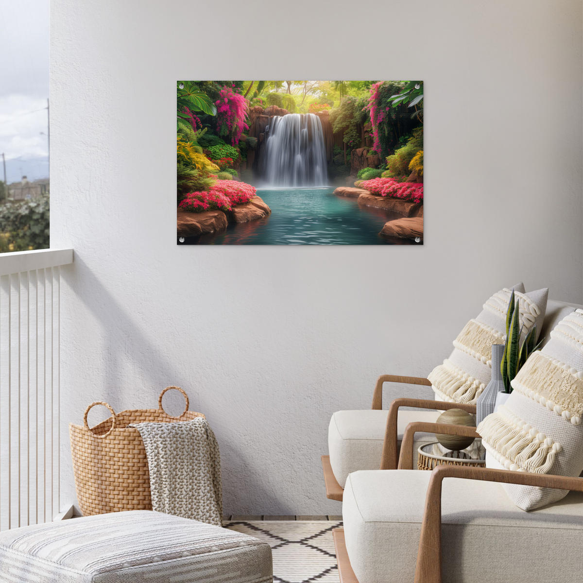 ZAHRADNÍ PLAKÁT Vodopád - Příroda - Rostliny - Džungle - Voda 90x60 cm - zelená barva, plast (90/60/0.2cm) - OnlyWow