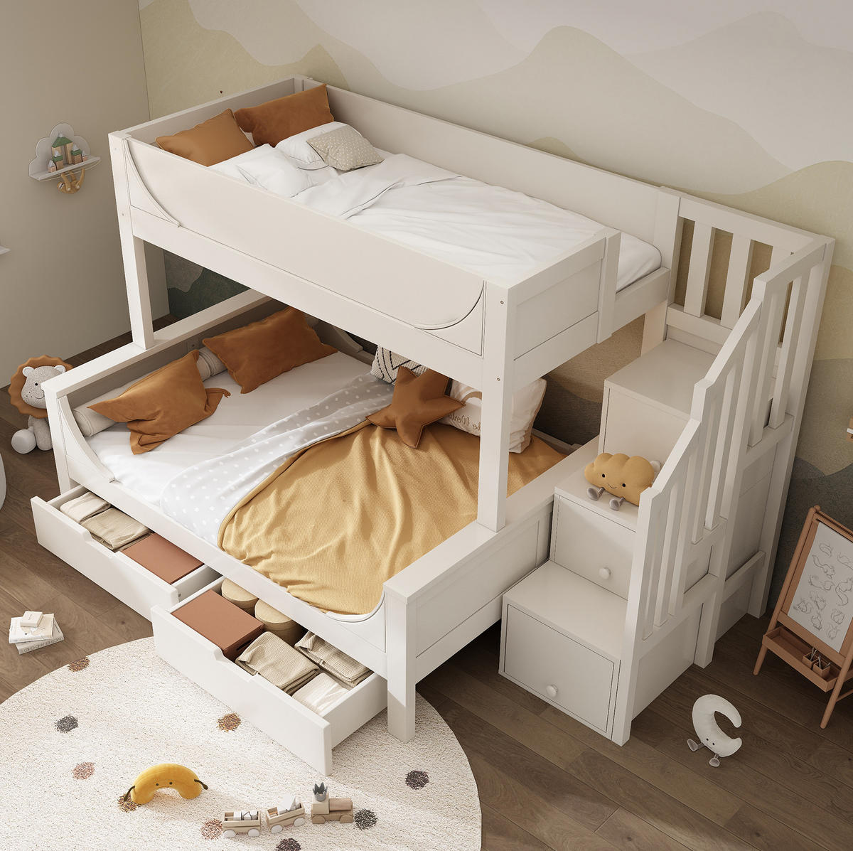 ETAGENBETT mit Stauraum, Weiß, 90 / 140/200 cm, ohne Matratze - Weiß, Holz (140/200cm) - MIVRAY