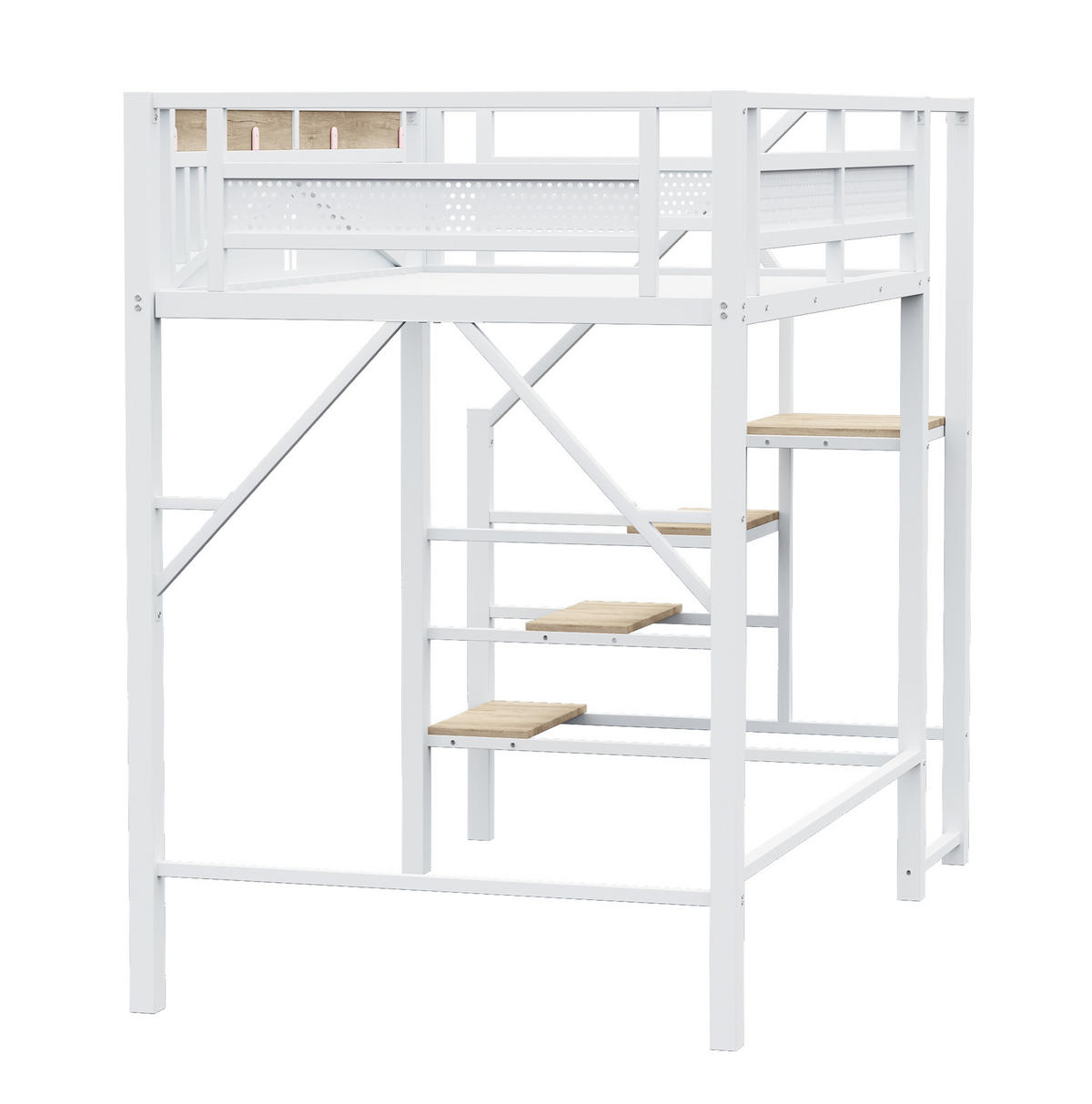 HOCHBETT aus Metall, Sperrholz und MDF 140x200 cm Weiß mit Sicherheitsleiter und Stauraum - Weiß, Metall (140/200cm) - IVMEU