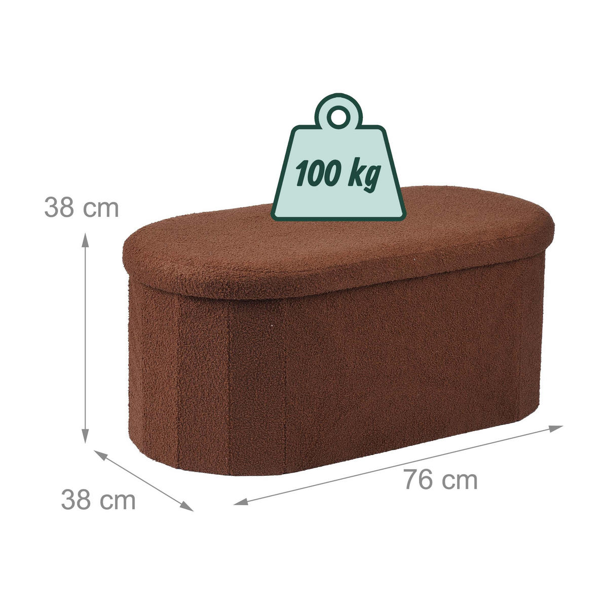 LAVICE Tmavě hnědá s úložným prostorem teddy čalounění 76 cm - tmavě hnědá, kompozitní dřevo/textil (76/38/38cm) - Relaxdays