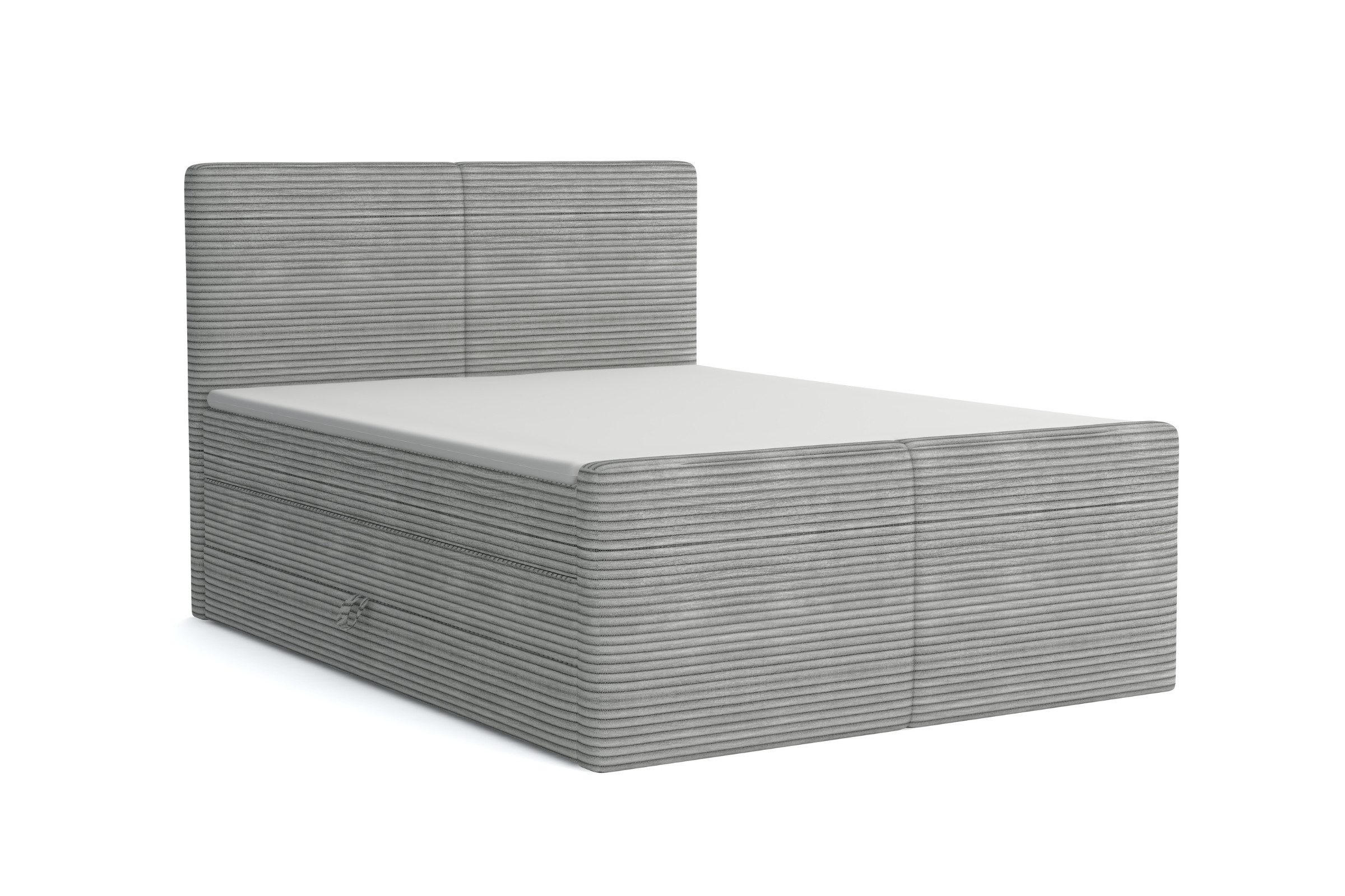 BOXBETT ROCKY 160/200 in Cord Hellgrau mit Doppelmatratzen H3 - Hellgrau, Holz/Holzwerkstoff (140/200cm) - Deine Möbel 24
