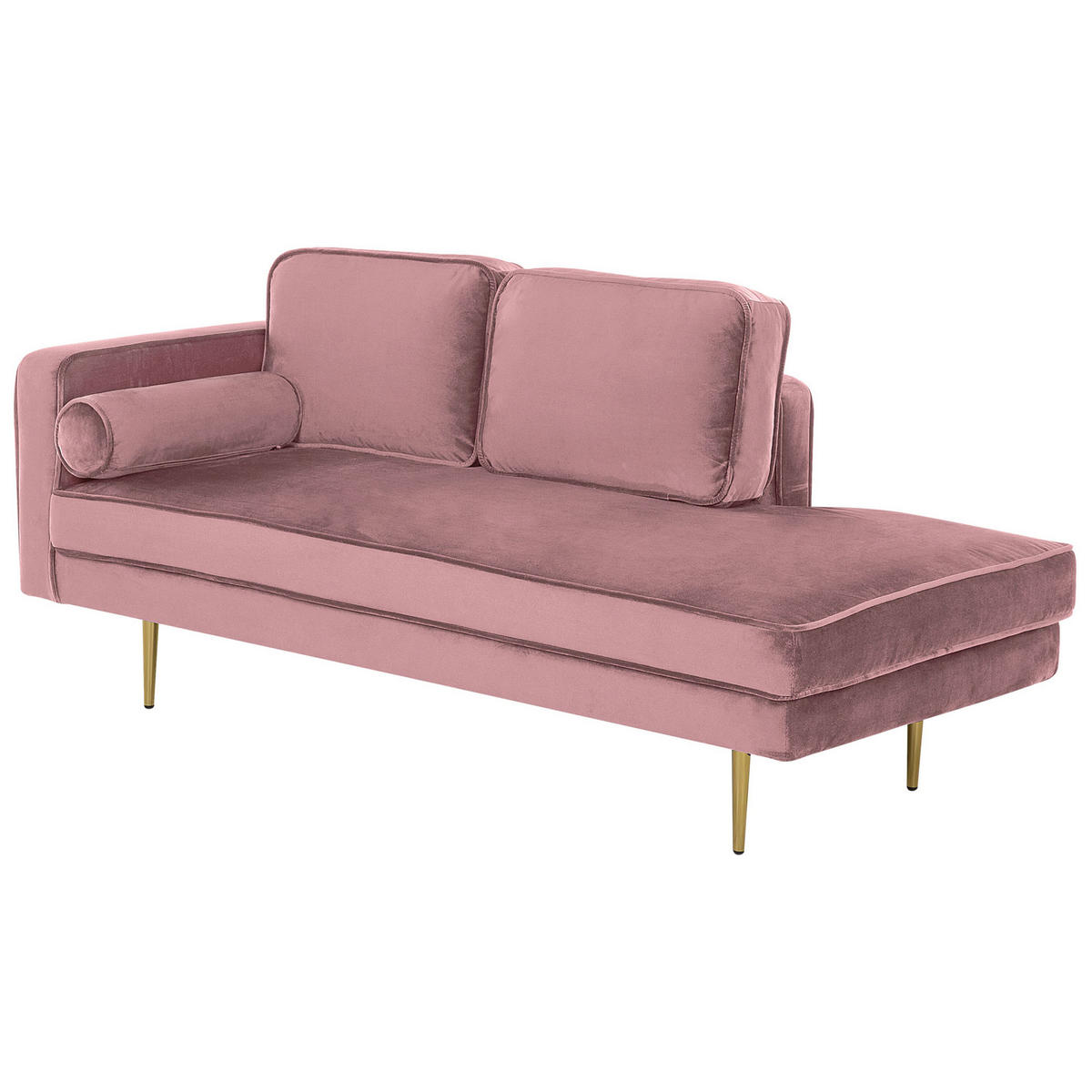 CHAISELONGUE Samtstoff rosa linksseitig Miramas - Pink/Goldfarben, Textil (171/63/79cm) - Beliani