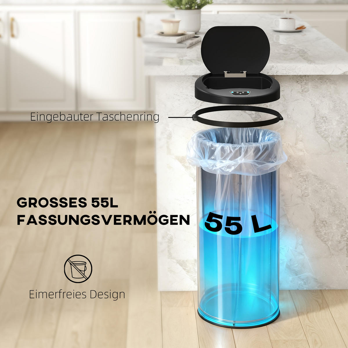 SENSOR-MÜLLEIMER Edelstahl Kunststoff Silber - Silberfarben, Metall (30/78.5/32cm) - HOMCOM