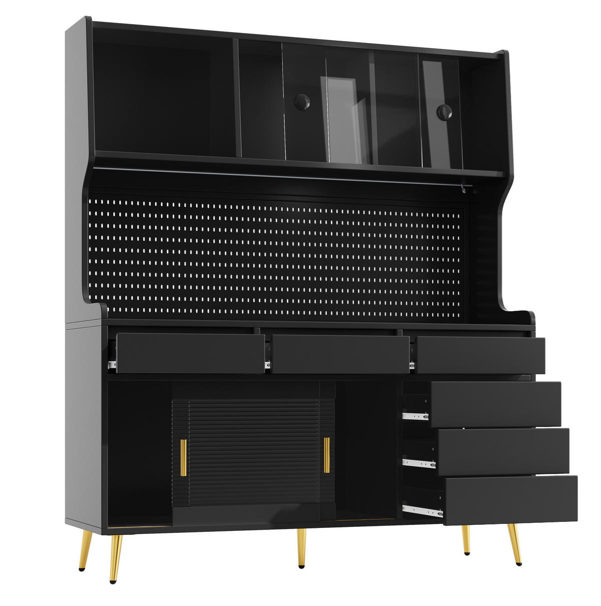 BUFFETSCHRANK aus MDF 145/39/171 cm mit LED-Beleuchtung und Lochwand, Braun - Braun, Holzwerkstoff (145/171/39cm) - Redom