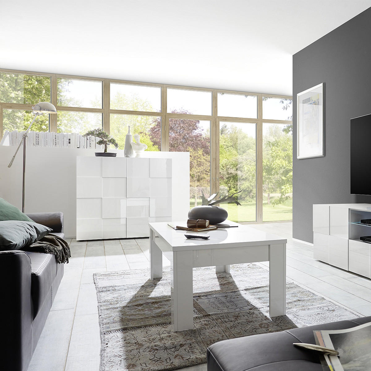 HIGHBOARD mit 2 Türen - Weiß lackiert - CALISTO - Weiß, Holz (121/111/42cm) - Vente-Unique