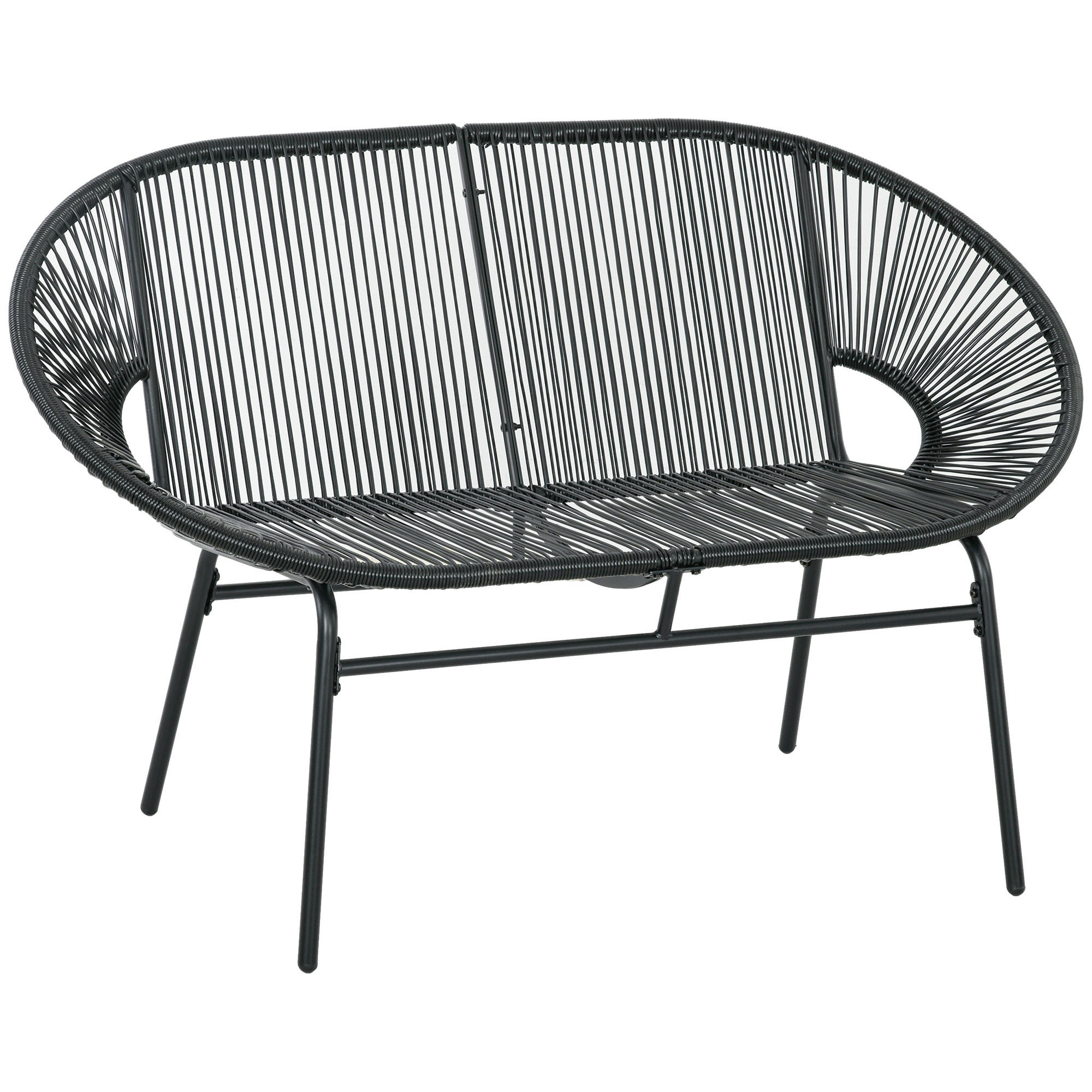 Outsunny POLYRATTAN Lavice 2místná Ratanová lavice Zahradní lavice, na terasu, balkon, ocel