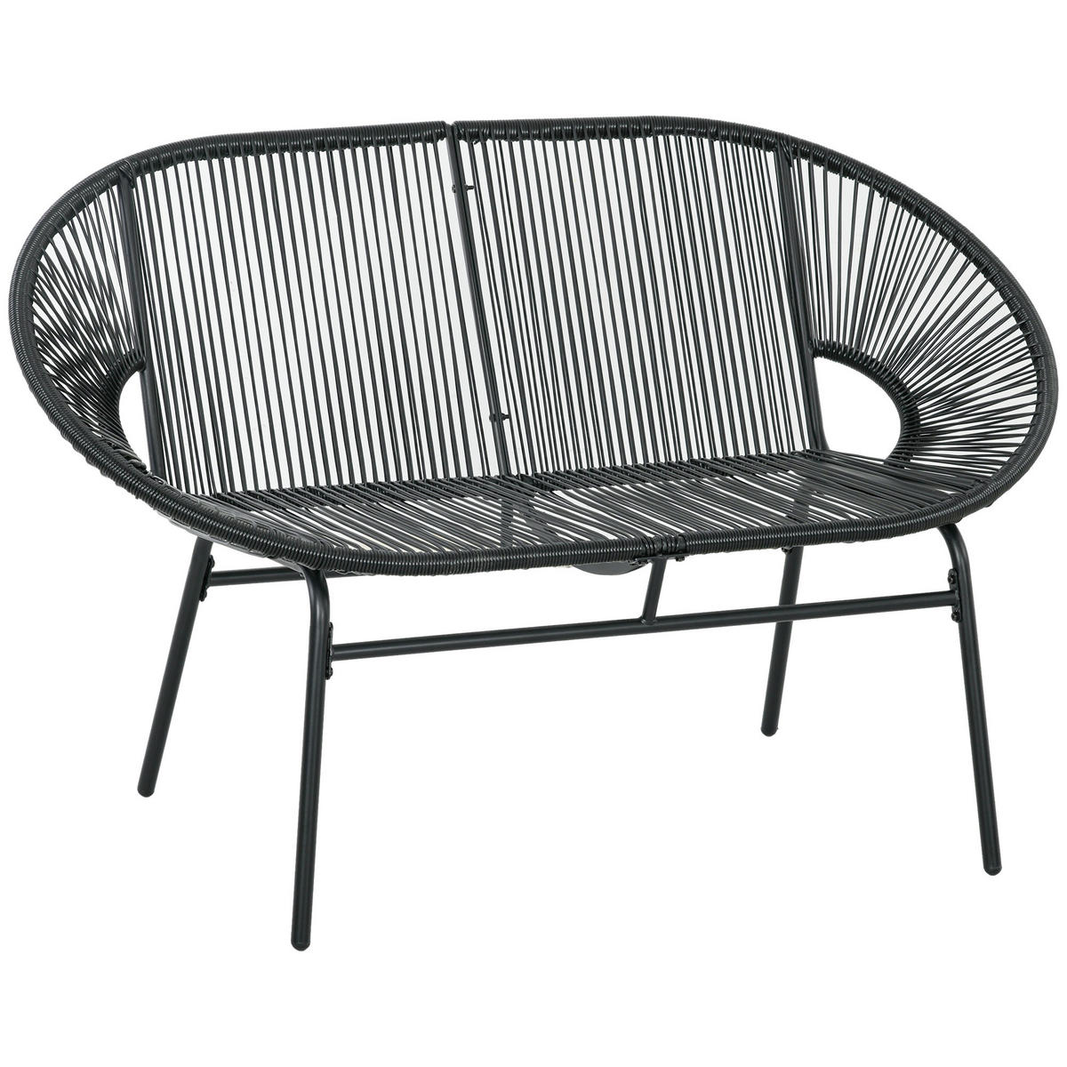POLYRATTAN Sitzbank 2-Sitzer Rattanbank Gartenbank, für Terrasse, Balkon, Stahl - Schwarz, Metall (72/83/132cm) - Outsunny