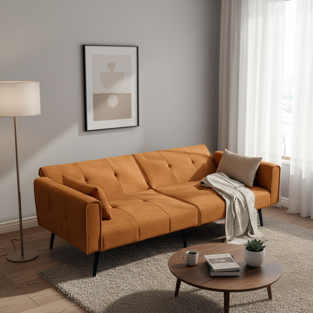 SCHLAFSOFA Cordstoff 3-Sitzer mit Armlehnen & Metallfüßen 175×71×71 cm - Orange, Holzwerkstoff/Textil (175/71/71cm) - Urban Meuble