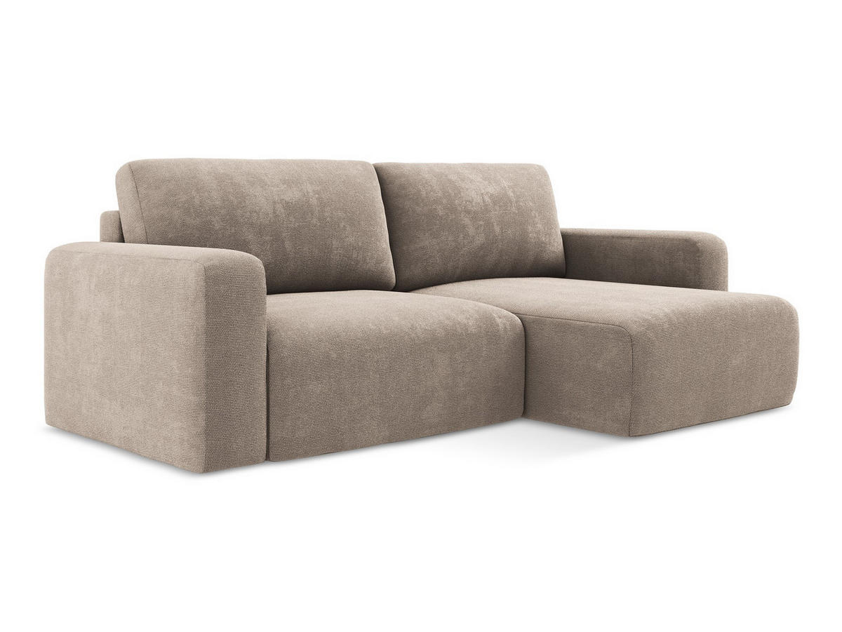 ECKSOFA mit Schlaffunktion rechts Chenille Stoff Beige - Beige/Schwarz, Kunststoff/Textil (244/149cm) - Makamii