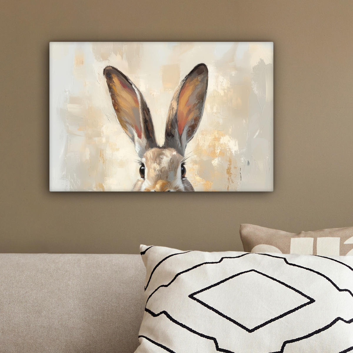 LEINWANDBILD Hase - Ohren - Braun Deko Schlafzimmer 30x20 cm - Beige, Textil (30/20cm) - MuchoWow