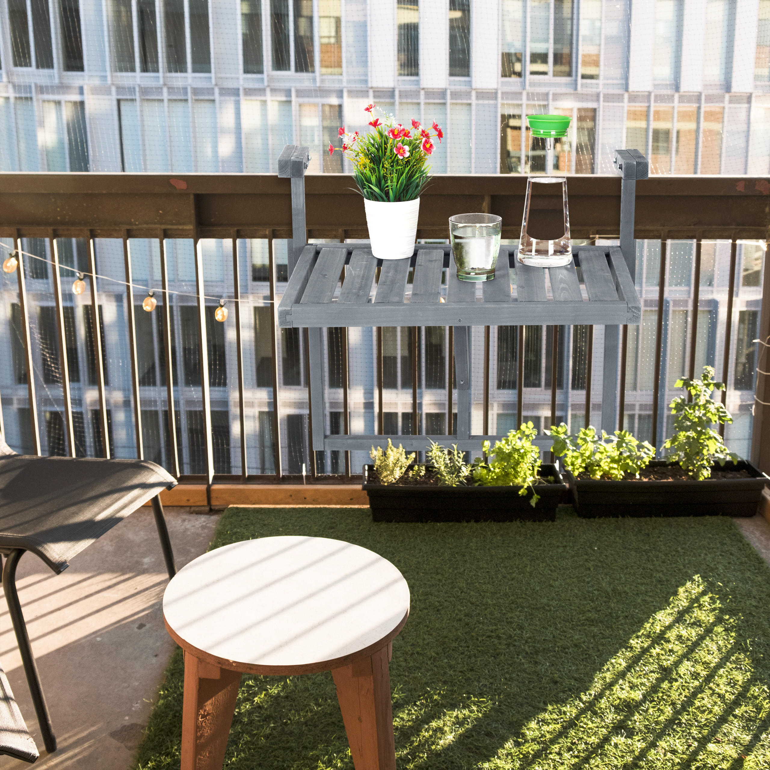BALKON-HÄNGETISCH - Grau, Holz/Metall (65/70/55cm) - Relaxdays