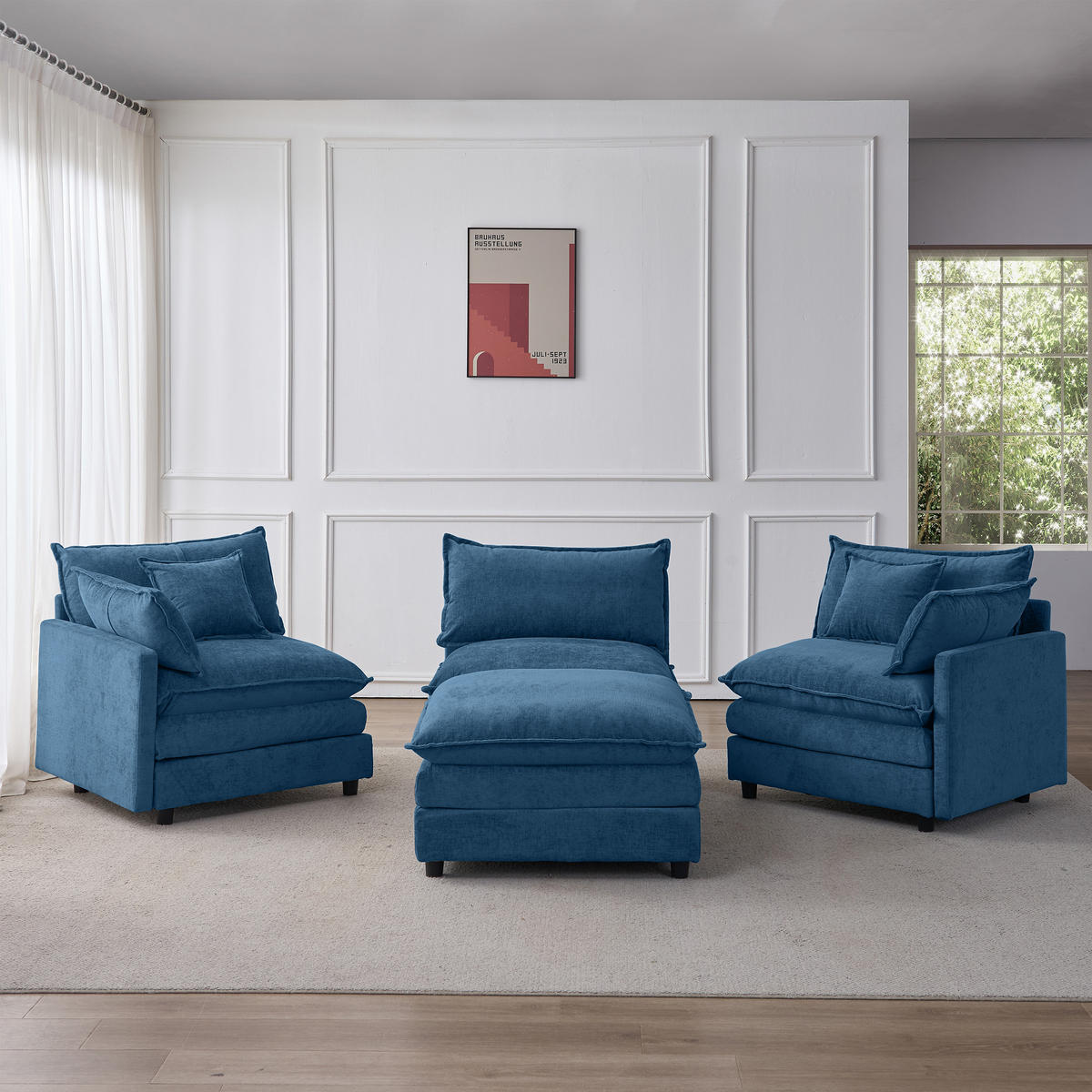 ECKSOFA 267/154/85 cm Blau mit Chaiselongue und Hocker - Blau, Textil (267/154cm) - Oxeza