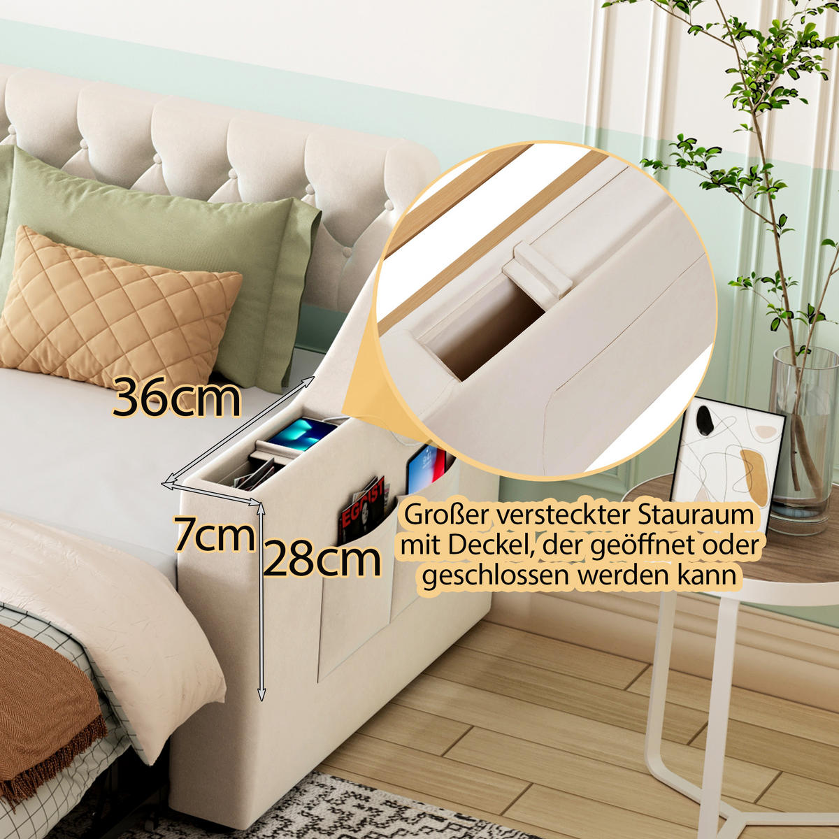 SCHLAFSOFA 90/190 cm & 180/190 cm in Beige Samt mit USB, Type-C und Ablagefächern - Beige, Holzwerkstoff/Textil (90/190cm) - WISHDOR