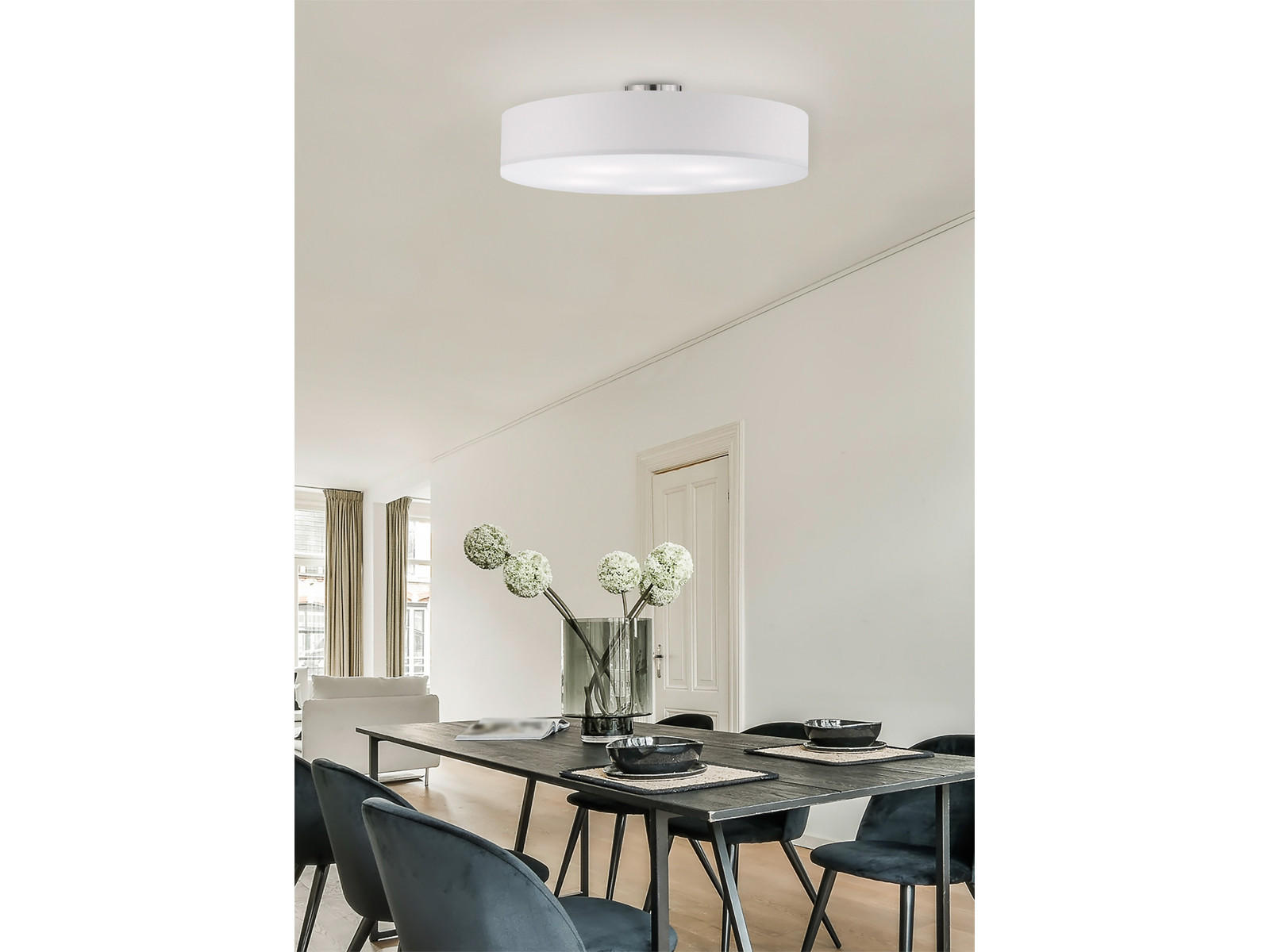 LED-DECKENLAMPE Ø65cm, Lampenschirm Stoff Weiß - Weiß, Textil (65/65/17cm) - meineWunschleuchte