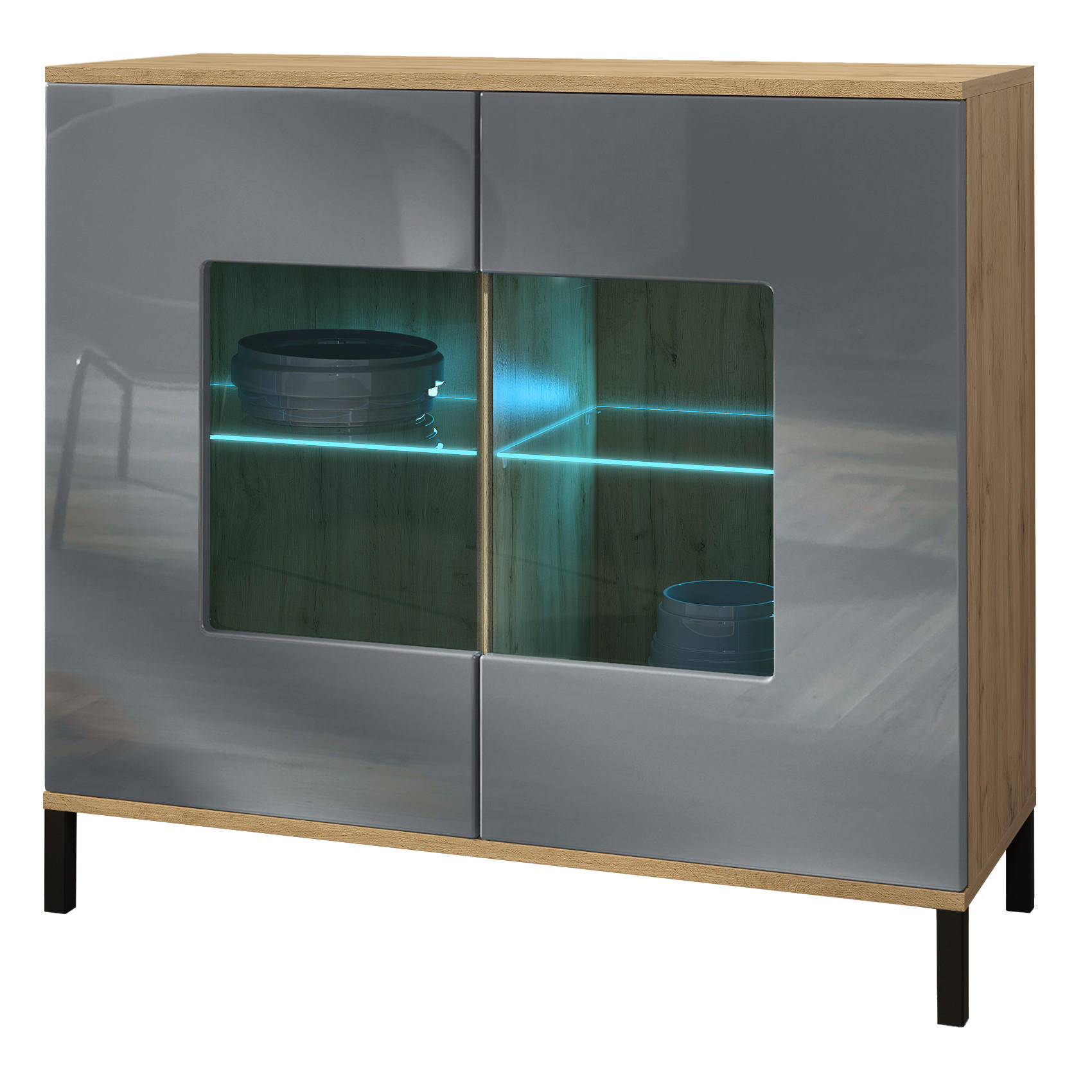 KOMMODE Grömitz Grau Hochglanz - Grau, Holzwerkstoff (92.5/83.5/35cm) - Vladon