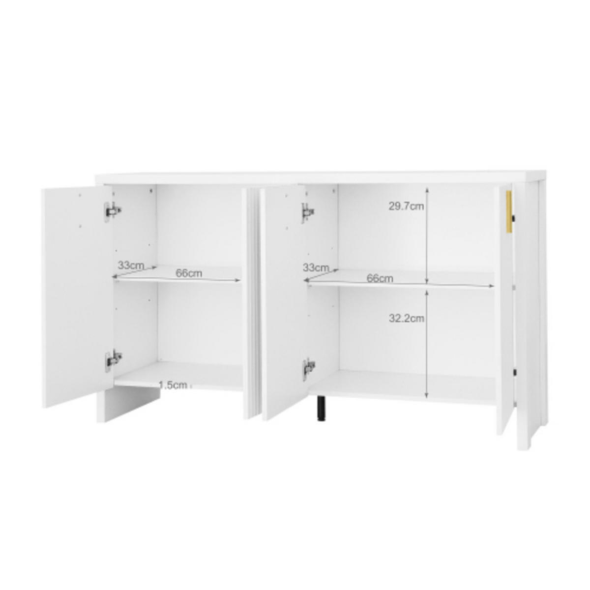 SIDEBOARD Weiß aus Spanplatte mit goldenen Griffen & verstellbaren Einlegeböden 140×38×80 cm - Weiß, Holzwerkstoff (140/80/38cm) - Luhomfu