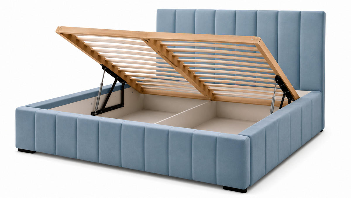 MARPUR Polsterbett NERO 180x200 cm mit Bettkasten und Lattenrost, Hellblau - Chromfarben/Hellblau, Holz/Holzwerkstoff (180/200cm) - Marpur