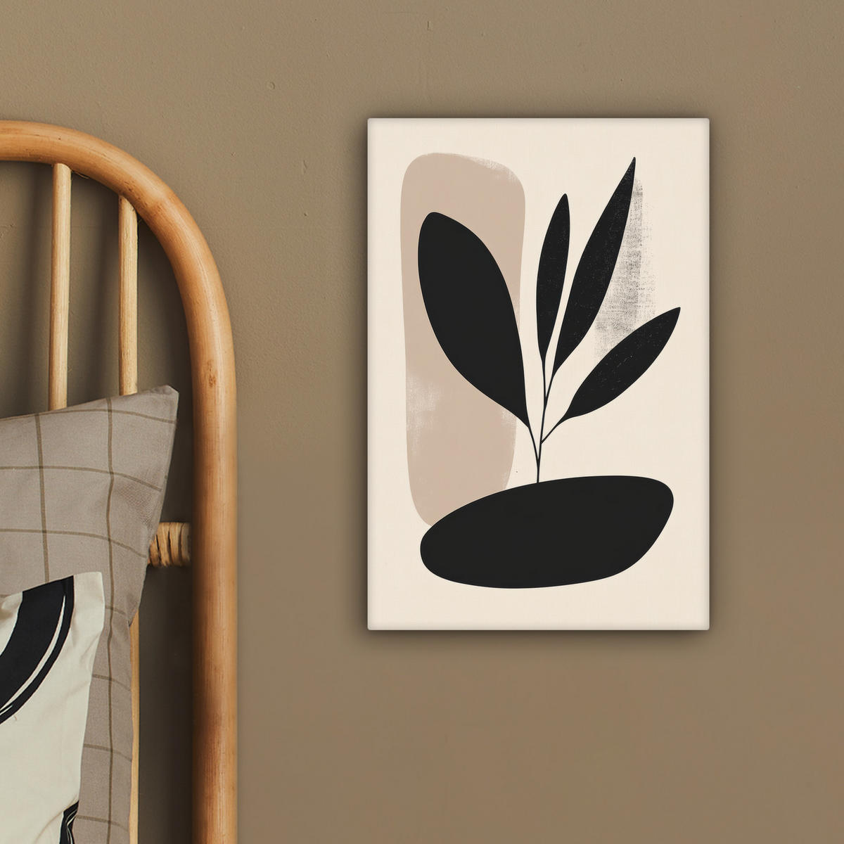 LEINWANDBILD Pflanze - Beige - Japanisch 20x30 cm - Schwarz, Textil (20/30cm) - MuchoWow