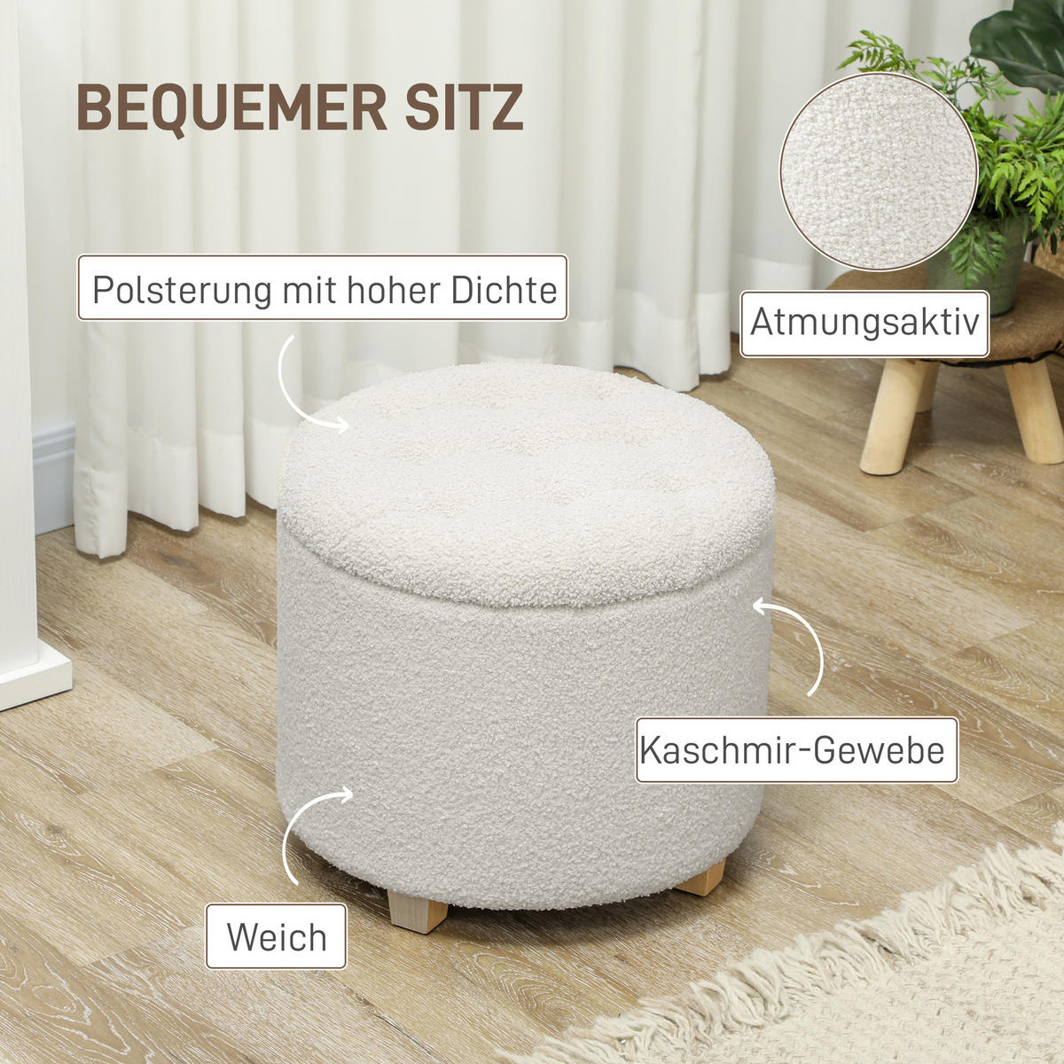 SITZHOCKER mit Stauraum, Weiß - Weiß, Textil (45/41/45cm) - furnicato