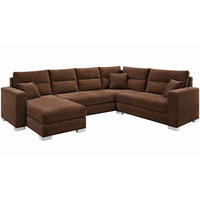 WOHNLANDSCHAFT CAPTAIN U-Form 314 cm mit hochwertigem Federkern, Schlaffunktion, Bettkasten und Ottomane links/rechts - Schwarz/Braun, Kunststoff (314/90/217cm) - Wohnideebilder