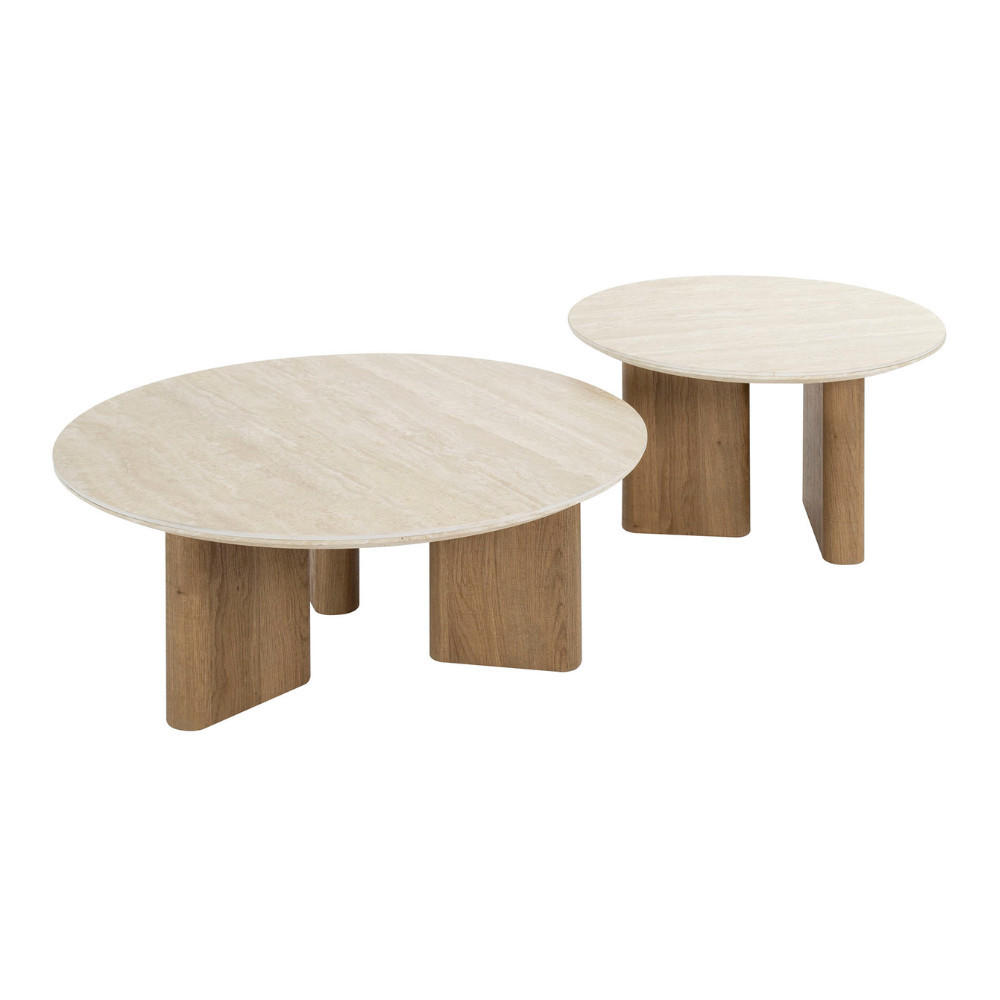 COUCHTISCH-SET ROMANO SCULTURA 2-teilige runde Satztische mit skulpturalen Panel-Beinen - Beige/Braun, Keramik (76/76/30cm) - alesvelt